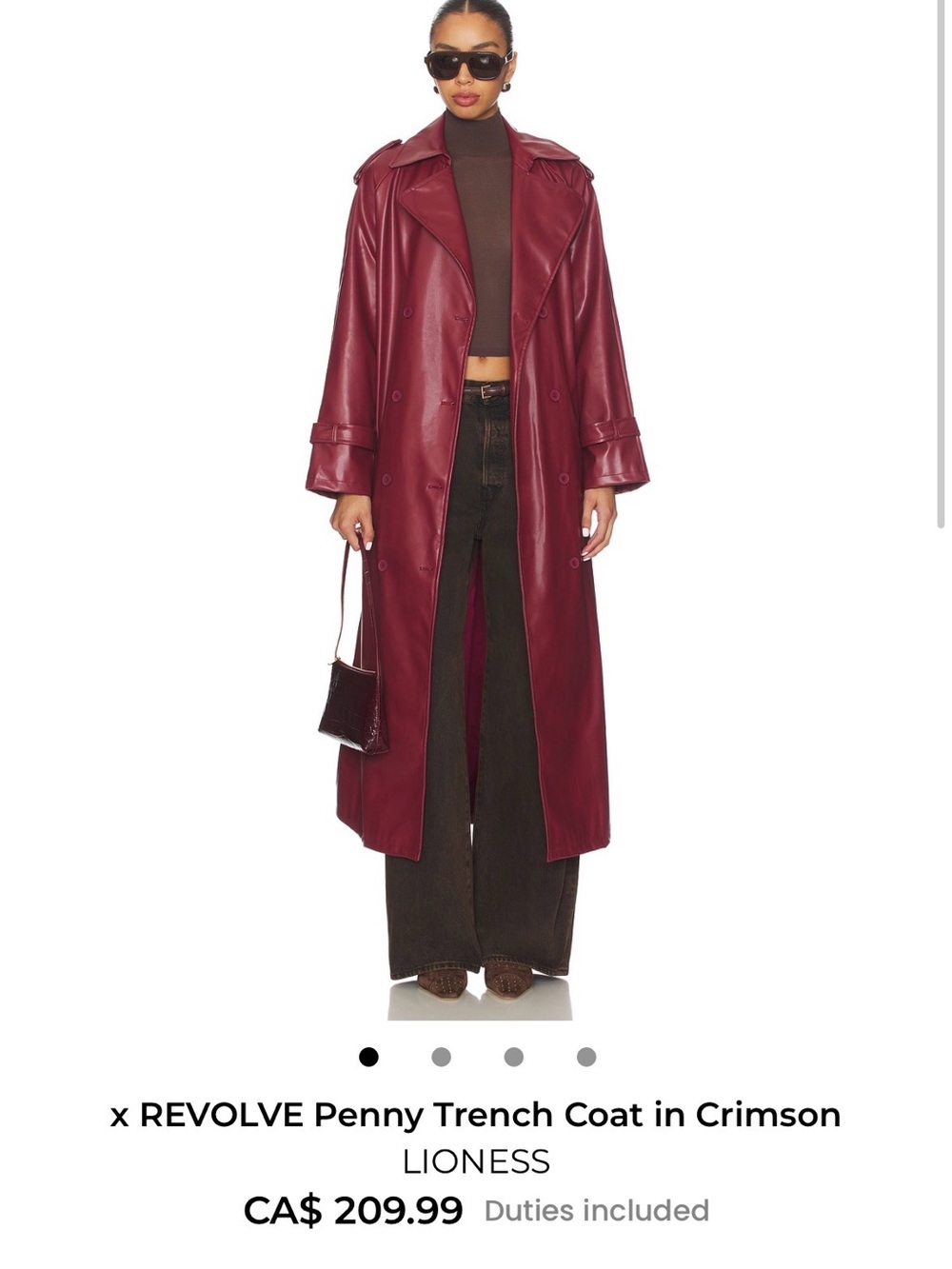 Lioness Penny Trench Coat in Crimson Faux Leather